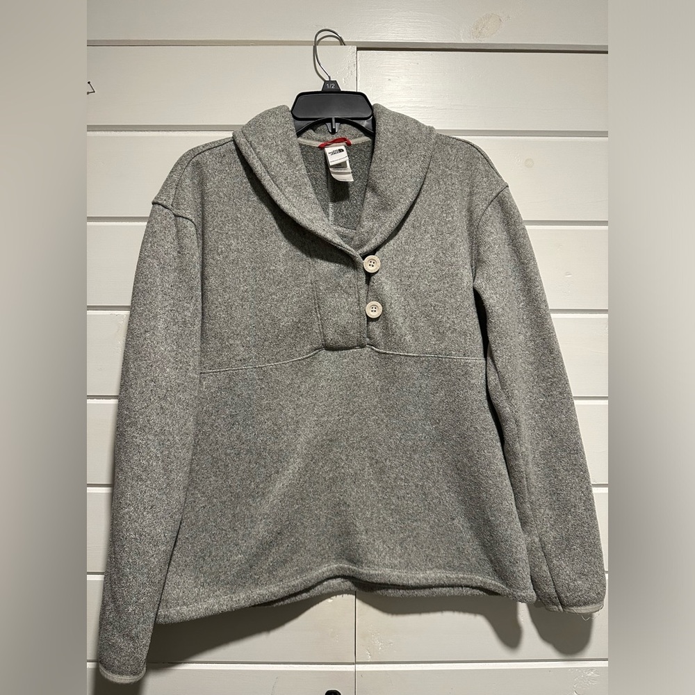 The North Face shawl neck 2 button fleece pullover light grey